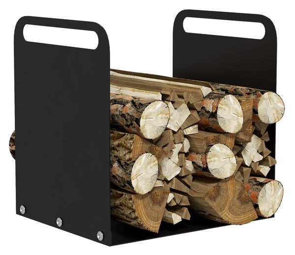 Outsunny Stojan na Dřevo 36,5 x 30 x 36 cm s Rukojetí, Stojan na Dřevo do Interiéru i Exteriéru, do 30 kg, Ocel, Černá | Aosom