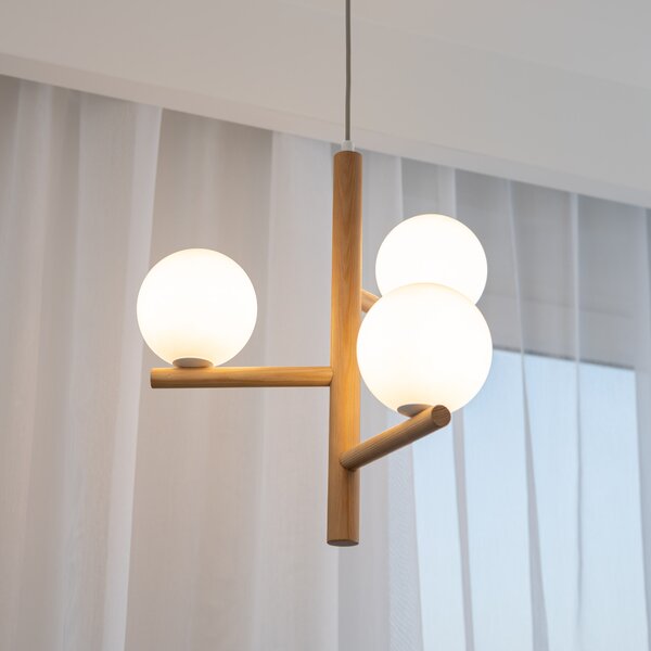 TK Lighting Závěsný lustr Estera Wood s dekorem dřeva pro žárovku 3x G9 TK6799