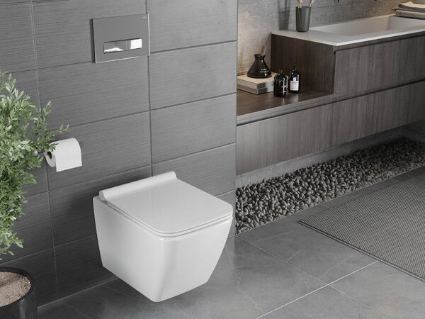 Mexen Vega WC mísa Rimless se štíhlým, pomalu uzavíratelným sedátkem, duroplast, lesklá bílá - 30654000