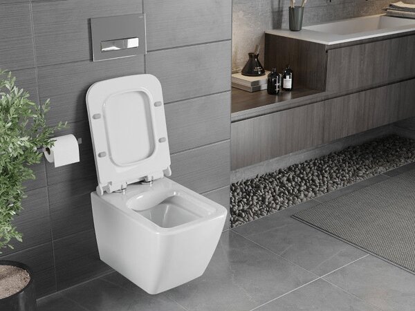 Mexen Vega WC mísa Rimless se štíhlým, pomalu uzavíratelným sedátkem, duroplast, lesklá bílá - 30654000