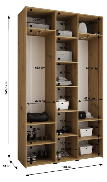 Šatní skříň 140 cm Carmela 50-3 (bílá + černá)