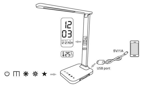 Ecolite Černá LED stolní lampička West 8W s displejem LU19AC-CR