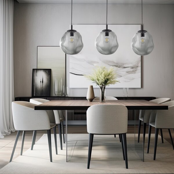 TK Lighting Černý závěsný lustr SOL s kouřovým stínidlem 350mm pro žárovku E27 TK4264