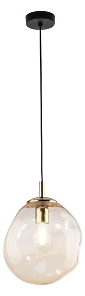 TK Lighting Zlatý závěsný lustr SOL s jantarovým stínidlem 250mm pro žárovku E27 TK10083