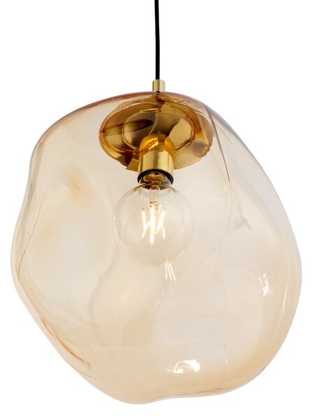 TK Lighting Zlatý závěsný lustr SOL s jantarovým stínidlem 350mm pro žárovku E27 TK4261
