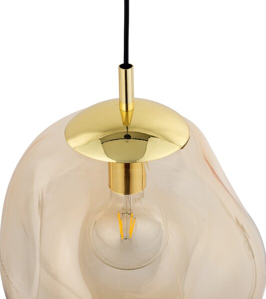TK Lighting Zlatý závěsný lustr SOL s jantarovým stínidlem 350mm pro žárovku E27 TK4261