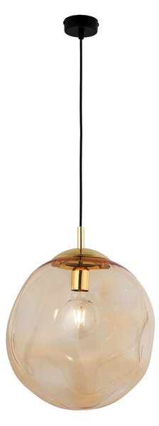 TK Lighting Zlatý závěsný lustr SOL s jantarovým stínidlem 350mm pro žárovku E27 TK4261