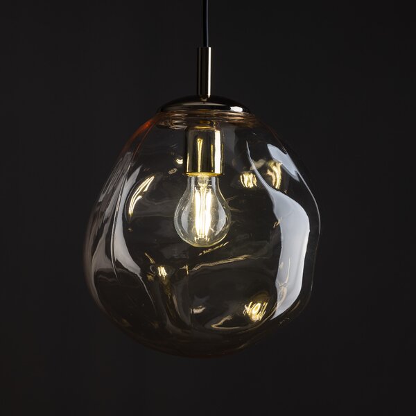 TK Lighting Zlatý závěsný lustr SOL s jantarovým stínidlem 250mm pro žárovku E27 TK10083