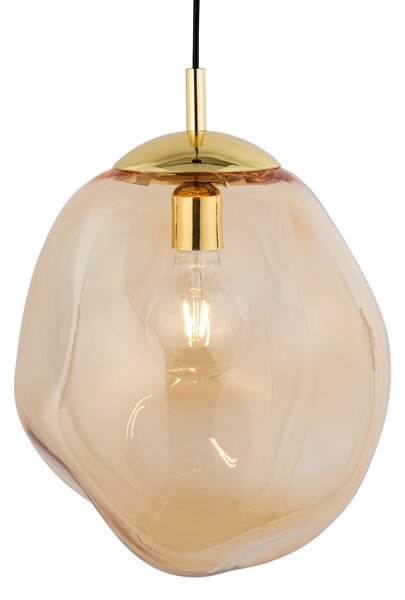 TK Lighting Zlatý závěsný lustr SOL s jantarovým stínidlem 350mm pro žárovku E27 TK4261