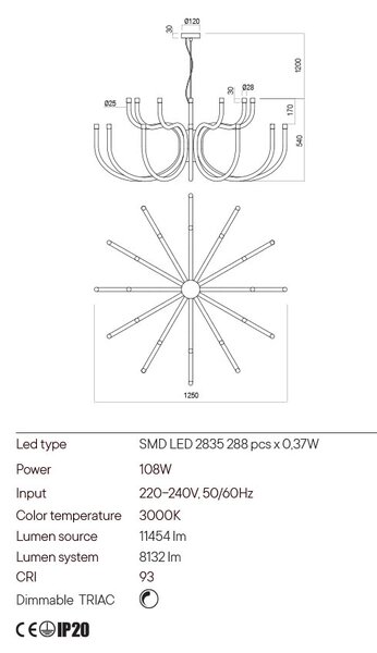 Redo Luxusní LED závěsné svítidlo LUXOR, ø125cm Barva: Černá