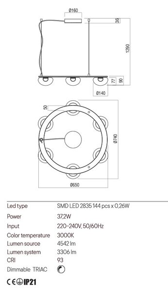 Redo Designové LED závěsné svítidlo SINCLAIR, ø74cm Barva: Černá