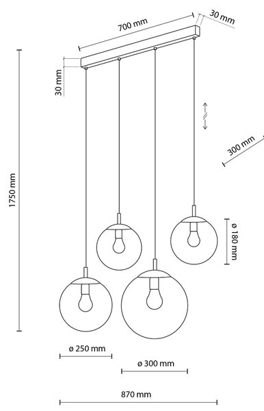 TK Lighting Černý závěsný lustr Esme s kouřovými stínidly pro žárovku 4x E27 TK5381