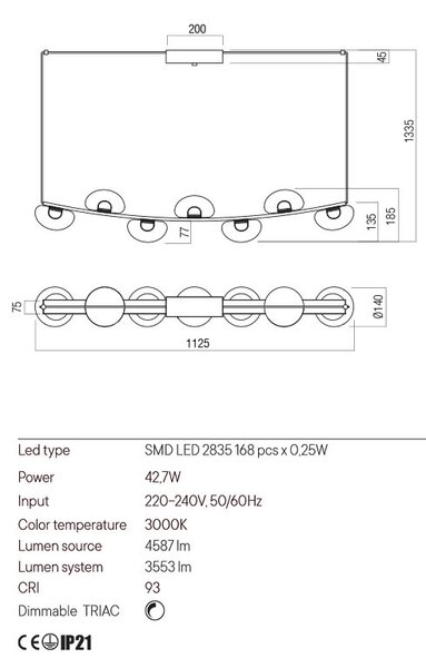 Redo Designové LED závěsné svítidlo lineární SINCLAIR, d.113cm Barva: Černá