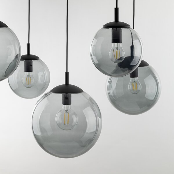 TK Lighting Černý závěsný lustr Esme s kouřovými stínidly pro žárovku 5x E27 TK5382