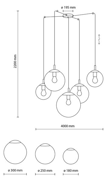 TK Lighting Černý závěsný lustr Esme s kouřovými stínidly pro žárovku 5x E27 TK5382