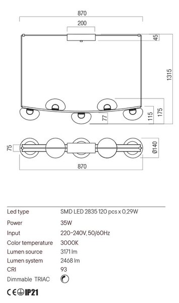 Redo Designové LED závěsné svítidlo lineární SINCLAIR, d.87cm Barva: Černá