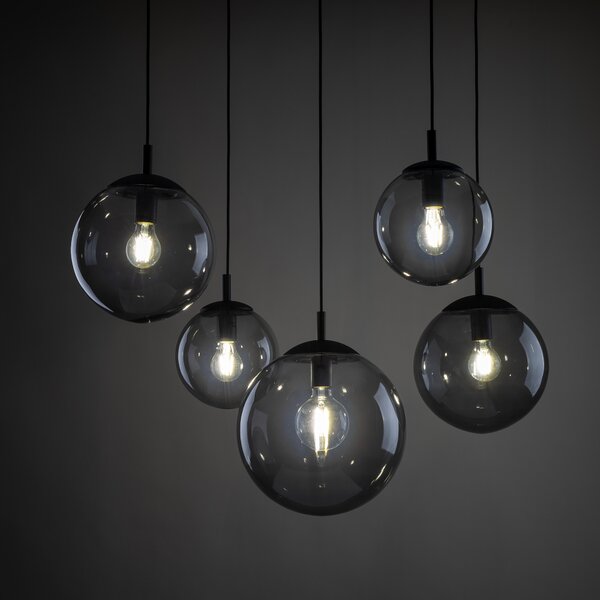 TK Lighting Černý závěsný lustr Esme s kouřovými stínidly pro žárovku 5x E27 TK5382