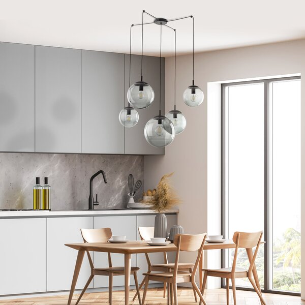 TK Lighting Černý závěsný lustr Esme s kouřovými stínidly pro žárovku 5x E27 TK5382