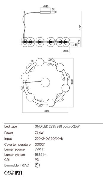 Redo Designové LED závěsné svítidlo SINCLAIR-double, ø89cm Barva: Černá