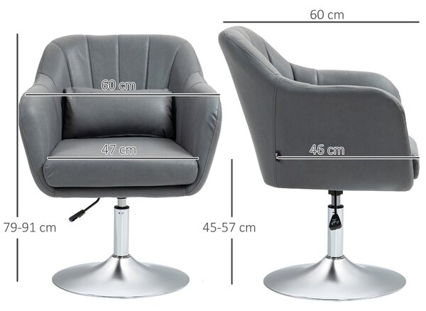 HOMCOM Křeslo Lounge s Područky, Bederní Polštář, Čalouněné Křeslo s Kovovým Rámem, Mikrovlákno, Výškově Nastavitelné Otáčecí Křeslo do Ložnice a Obýv