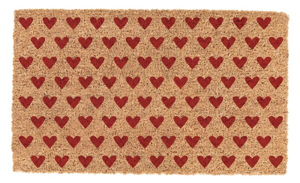 Kokosová rohožka s motivem červených srdíček Love It – 75x45x1 cm