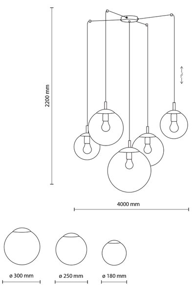 TK Lighting Černý závěsný lustr Esme pro žárovku 5x E27 TK4796