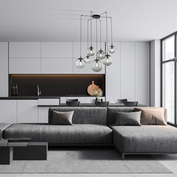 TK Lighting Černý závěsný lustr Esme s kouřovými stínidly pro žárovku 7x E27 TK5385