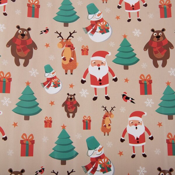 Vánoční balicí papír s méďou, sobem a Santa Clausem – 3 role 50x75 cm