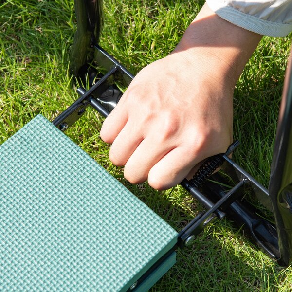 Skládací zahradní kolenní lavice Outsunny, zahradní stolička s pracovními taškami a polstrováním, podpěra na kolena s nosností až 150 kg, pracovní sto