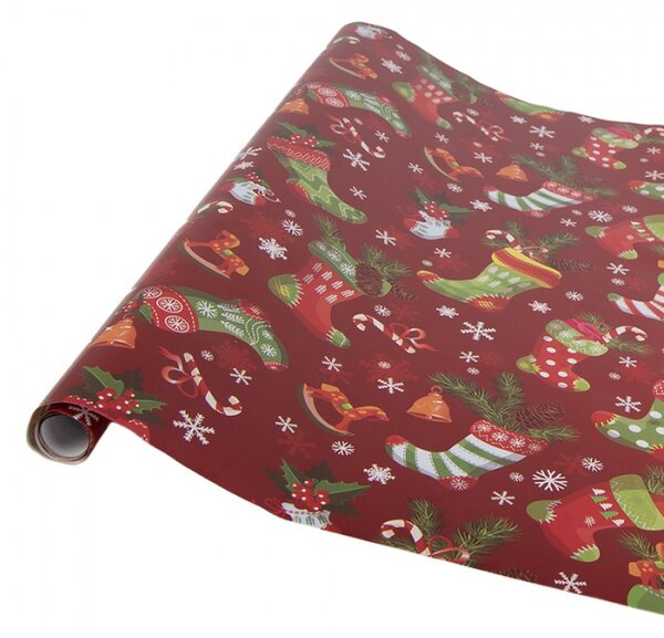 Vánoční balicí papír s houpacím koníkem a vánočními punčochami – 3 role 50x75 cm