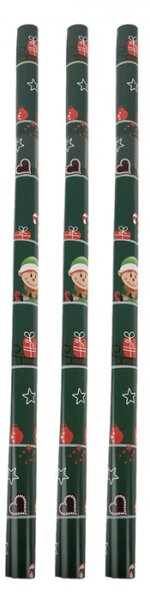 Vánoční balicí papír zelený se sněhulákem a Santa Clausem – 3 role 50x75 cm