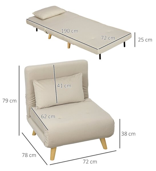 HOMCOM 3 v 1 Rozkládací Křeslo, Sofabed s Funkcí Postele, Polštář na Bedra, Sklopné Křeslo s Nastavitelným Opěradlem, Chaise Lounge v Sametovém Vzhled