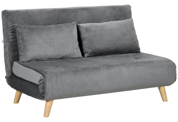 HOMCOM 3 v 1 rozkládací gauč 130 x 78 cm, pohovka s funkcí postele, skládací pohovka s bederními polštáři, sametový vzhled, nastavitelné opěradlo pro