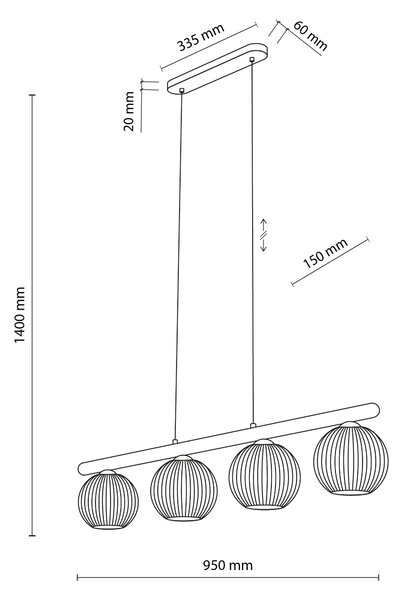 TK Lighting Závěsný lustr Virlo s dekorem dřeva pro žárovku 4x E14 TK11080