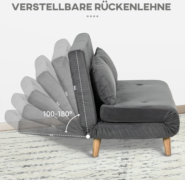HOMCOM 3 v 1 rozkládací gauč 130 x 78 cm, pohovka s funkcí postele, skládací pohovka s bederními polštáři, sametový vzhled, nastavitelné opěradlo pro
