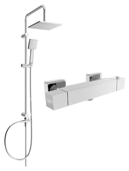 Mexen Cube Tord nástěnná sprchová sada s dešťovou sprchou a termostatickou sprchovou baterií, chrom - 77200200-00