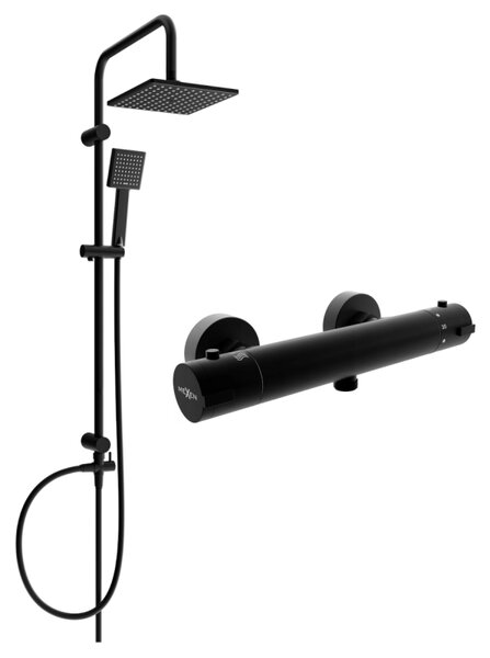 Mexen Kai Tord nástěnná sprchová sada s dešťovou sprchou a termostatickou sprchovou baterií, černá - 77100200-70