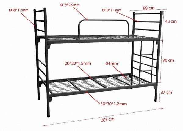 Patrové rozkládací kovové postele 2v1 90 x 200 cm