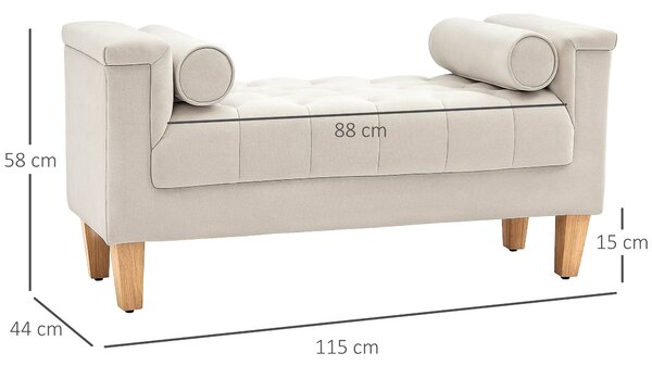 Pohovka HOMCOM s čalouněním z chanelové látky, pohovka s područkami a 2 válcovými polštáři, dřevěný rám, botník do ložnice, obývacího pokoje, chodby 1