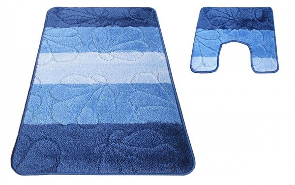 Modré koupelnové koberečky s květinovým motivem 50 cm x 80 cm + 40 cm x 50 cm