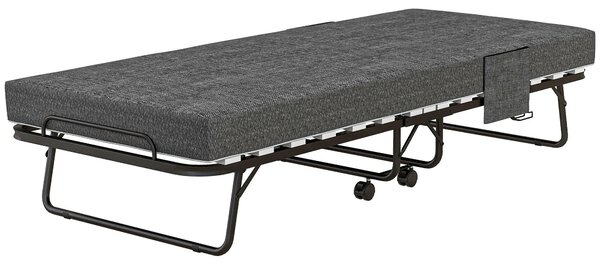 Skládací postel pro hosty HOMCOM s kolečky, matrace 10 cm, potah, cestovní postel s postranní kapsou Tmavě šedá 190 x 80 x 42 cm | Aosom