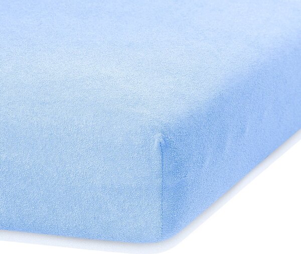 Světle modré elastické prostěradlo s vysokým podílem bavlny AmeliaHome Ruby, 80/90 x 200 cm