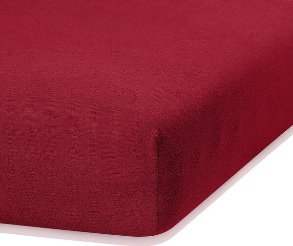Tmavě červené elastické prostěradlo s vysokým podílem bavlny AmeliaHome Ruby, 120/140 x 200 cm
