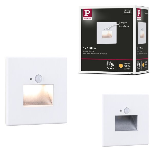 Paulmann 93133 Edge Quadro, svítidlo do stěny se senzorem, 1x1,2W LED 2700K, matná bílá, 8x8cm
