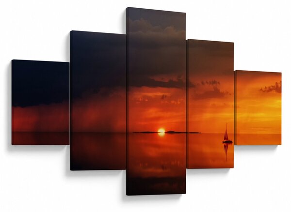 Obraz západu slunce s plachetnicí (125x70 cm)