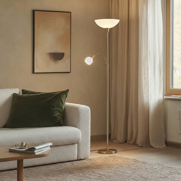 Stojací Lampa Lindby, Elaina, Zlatá / mosazná, Obývací pokoj, Kov, Moderní