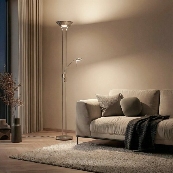 Stojací Lampa Lindby, Josefin, stmívatelné, Šedá, Obývací pokoj, Kov, Moderní