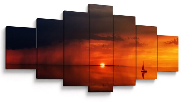 Obraz západu slunce s plachetnicí (210x100 cm)