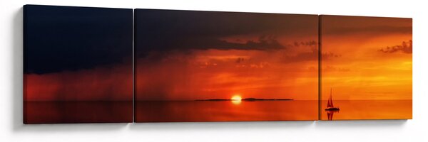 Obraz západu slunce s plachetnicí (170x50 cm)