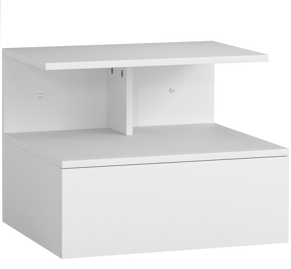 HOMCOM Floating Noční Stolek s Úložným Prostorem a Zásuvkou, Bílý, 39.8 x 35 x 31.6 cm | Aosom
